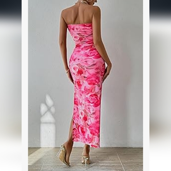 Pink Floral Strapless Dress NWT - Picture 3 of 11